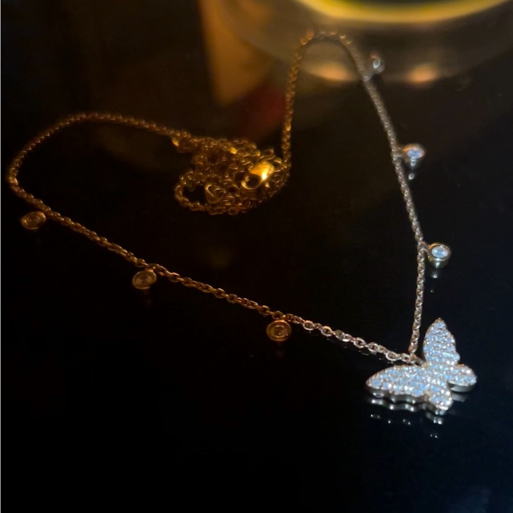 14K Gold & Diamond Butterfly Necklace